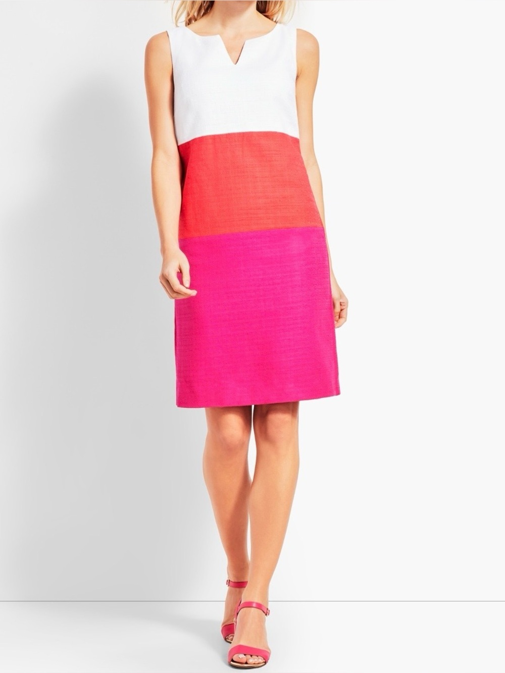 Talbots Textured Colorblock Sheath Dress Size 6 White/Orange/Pink $129 EUC